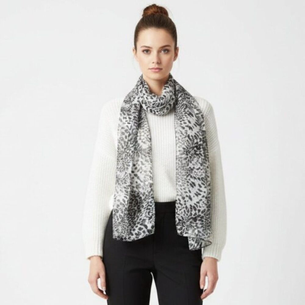 Bijoux Terner Animal Leopard Print Rectangle Black & White Scarve Scarf OS